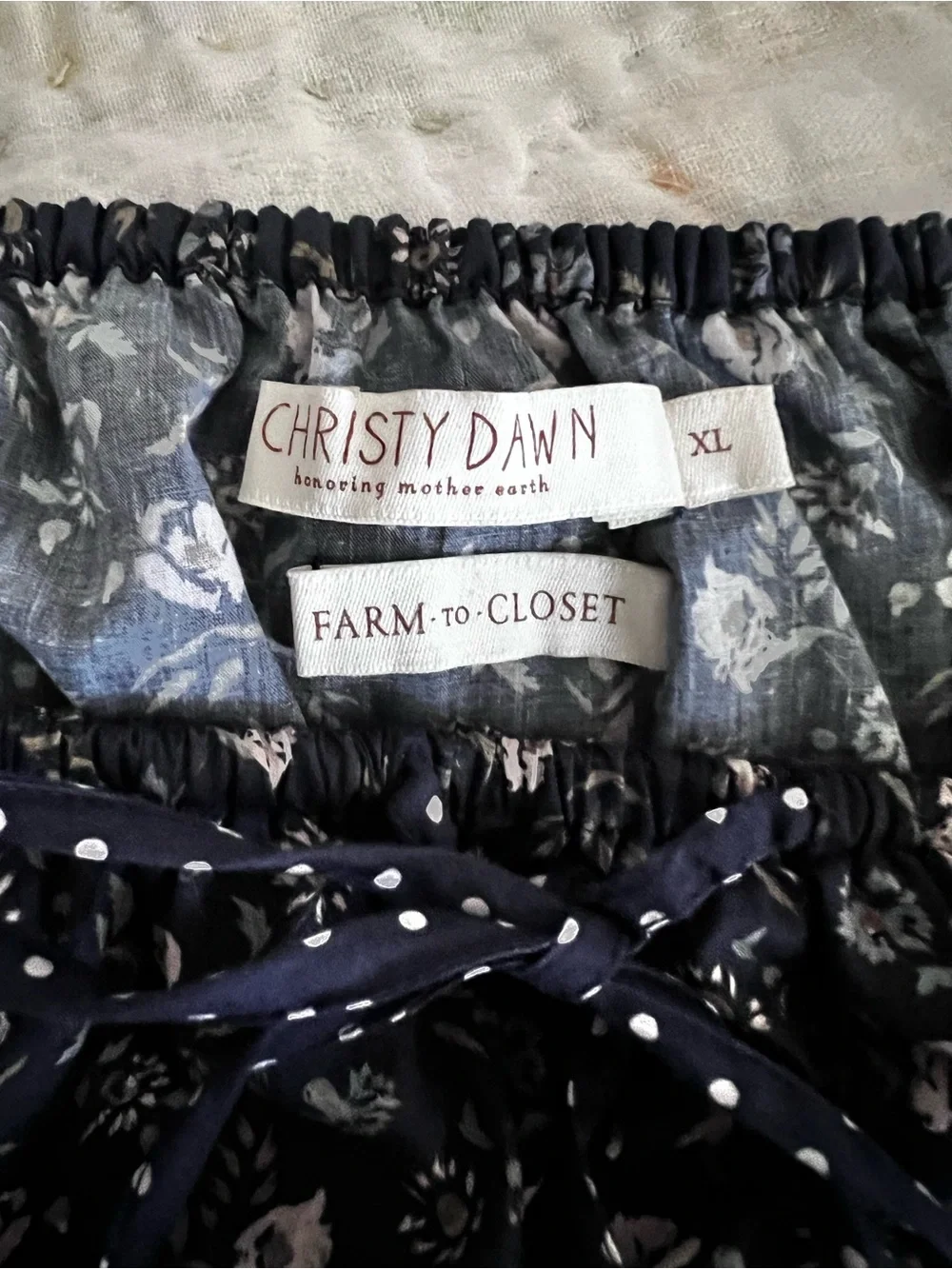 Christy Dawn , Jennica Dress, Navy Floral Dress with White Polka Dot Sleeves